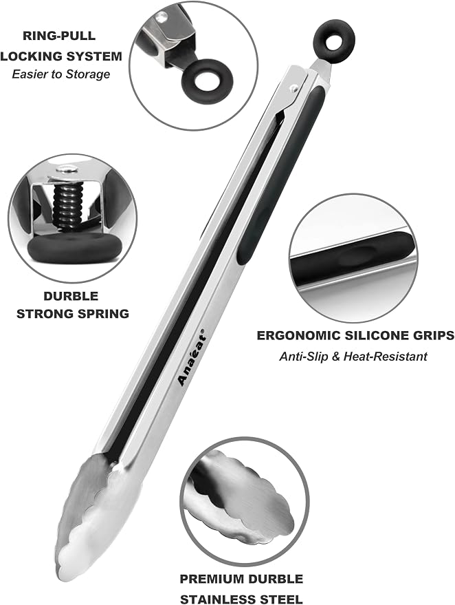 Anaeat Premium Kitchen Locking Tong Set of 3 - Image 5