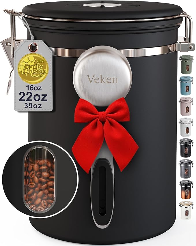 Veken Coffee Canister with Window, Airtight Stainless Steel Pantry Container by Veken