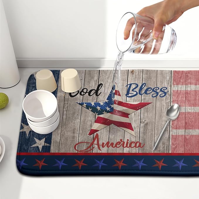 Kawani 4th of July Dish Drying Mat 16x18 Inch Patriotic God Bless America - Image 6