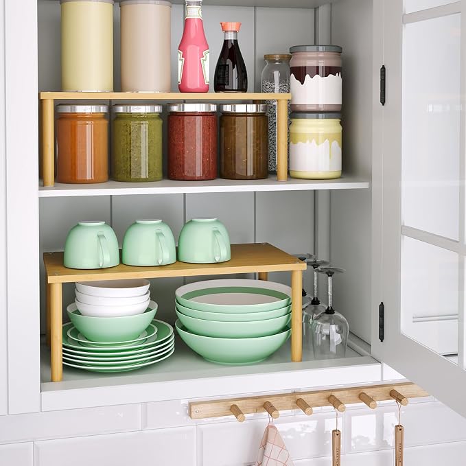 VERTORGAN Cabinet Organizer Shelf, Kitchen Counter Shelves, Bamboo Stackable - Image 3