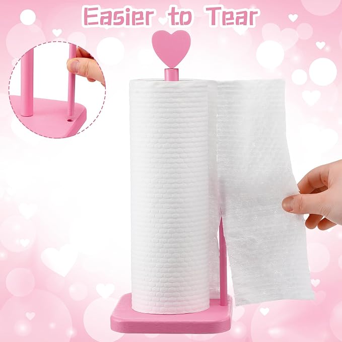 Leinuosen Valentines Day Pink Heart Paper Towel Holder Cute Heart Wooden Paper - Image 3