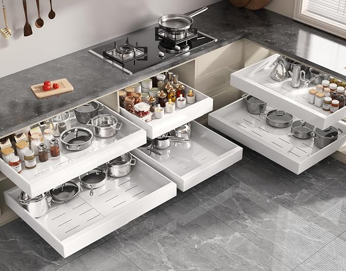 Seinloes 4 Pack Pull Out Cabinet Organizer 21" Deep, Full Extension 3 Slide - Image 5