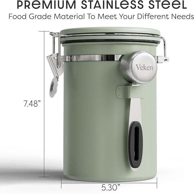Veken Coffee Canister with Window, Airtight Stainless Steel Kitchen Food - Image 2