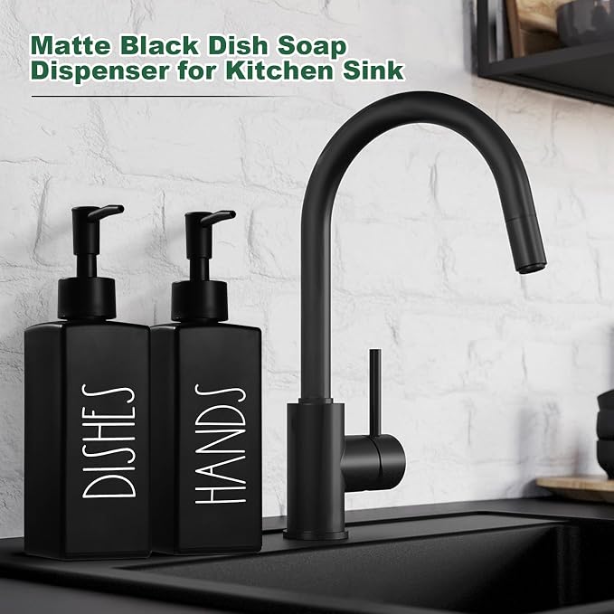 Hand and Dish Soap Dispenser Set, Matte Black Dish Dispenser Bottle - Image 5