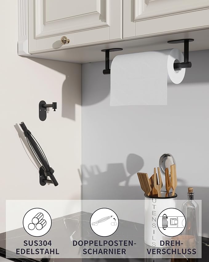 Paper Towel Holder Under Cabinet, Self Adhesive or Wall Mount - Image 2