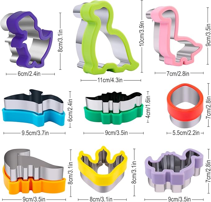 Dinosaur Cookie Cutters 9 Set, Nifogo Stainless Steel Shaped Cookie Candy Food - Image 4