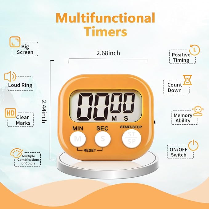 4 Pack Orange Digital Kitchen Timer Magnetic Digital Timer - Image 2