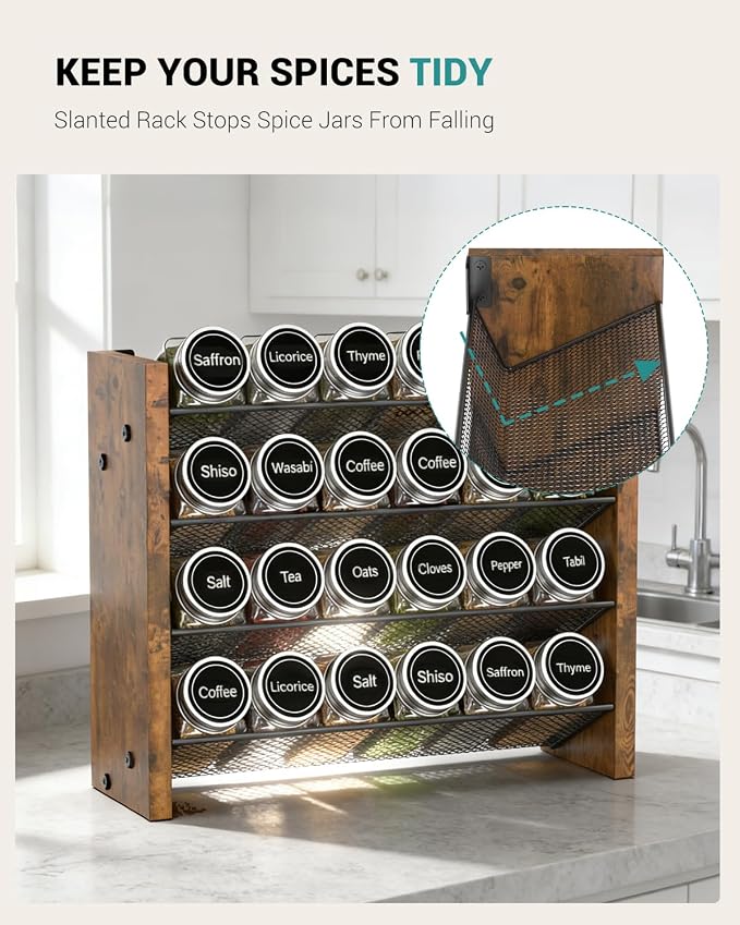 NESAPTO Spice Rack Organizer for Cabinet, Wood 4-Tier Vertical Seasoning - Image 3
