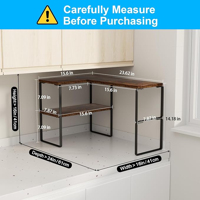 Golener Countertop Organizer Corner Shelf, 2 Tier Adjustable Stackable Corner - Image 2