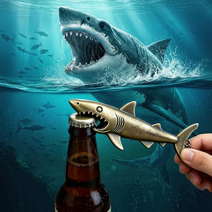 Cool Shark Bottle Opener Keychain, Vintage Zinc Alloy Beer Opener, Portable Key - Image 2