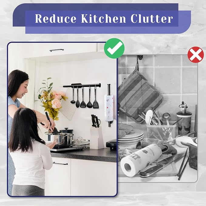 Paper Towel Holder, Self Adhesive or Drilling Paper Towel Holder Under Cabinet - Image 5