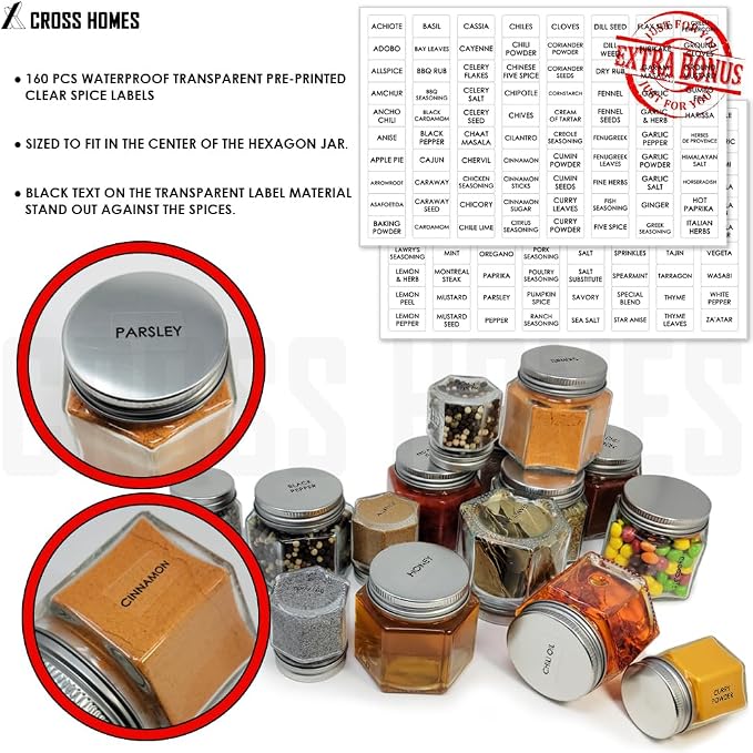 Magnetic Spice Jars Combo Pack 29 Pack Refrigerator Hexagon Glass Spice Jar - Image 5