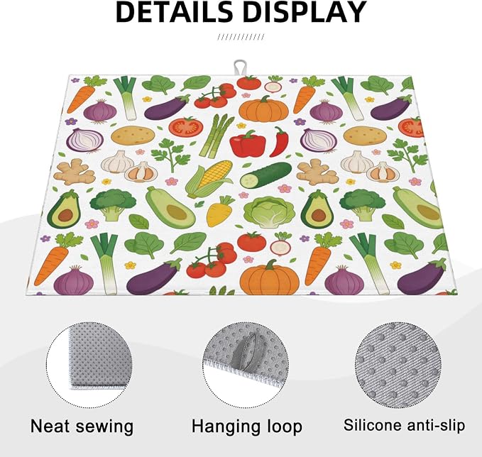 Vegetables Dish Drying Mat, for Farmhouse Kitchen Counter Microfiber Absorbent - Image 3