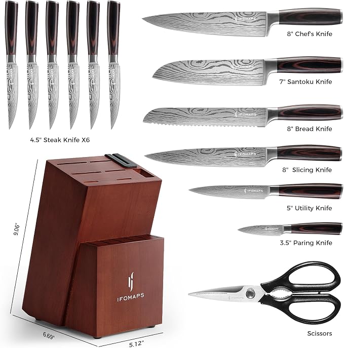 15-Piece Knife Set with Block for Kitchen, with Built-In Sharpener, Stainless - Image 2
