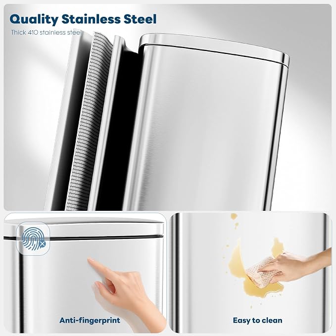 13.2 Gal Kitchen Trash Can, 50L Recycling or Garbage Bin, Brushed Stainless - Image 3