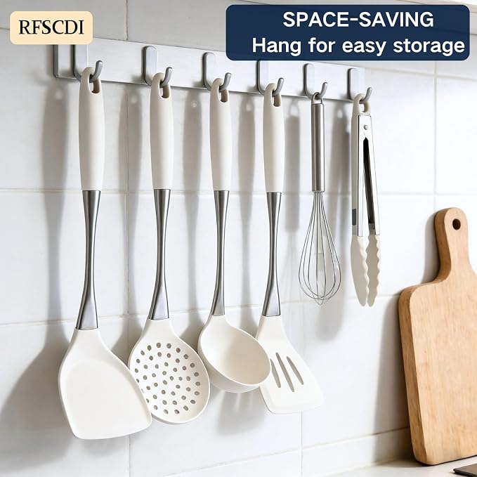 White Silicone Cooking Utensils Set-Non-Toxic, Heat Resistant, BPA Free Kitchen - Image 9