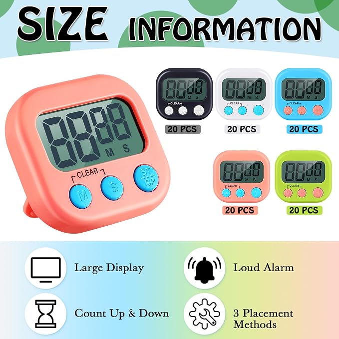 Xuhal 100 Pieces Digital Kitchen Timer Bulk, Small Magnetic Timers - Image 2