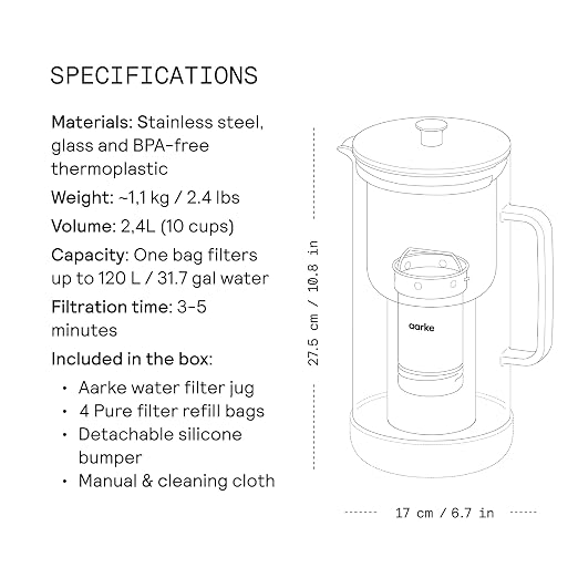Aarke Purifier Regular Glass Pitcher Bundle w/Steel Filter, 4 Pure Refill - Image 8