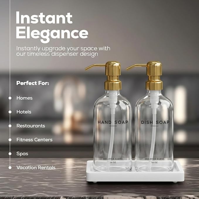 Luxury Glass Hand and Dish Soap Dispenser Set by Brighter Barns - Image 2