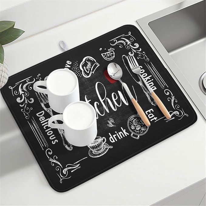 Kawani Black Coffee Bar Dish Drying Mats - Image 7