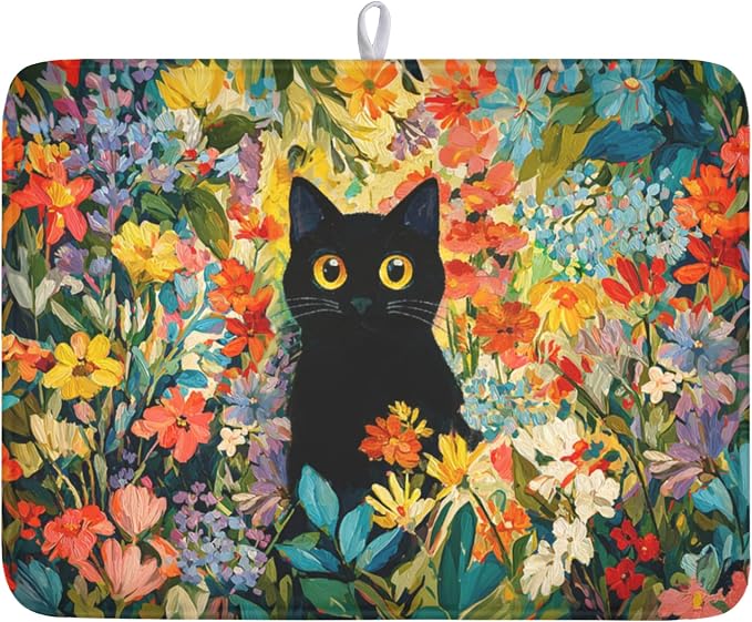 Spring Summer Floral Cat Dish Drying Mat by Unknown