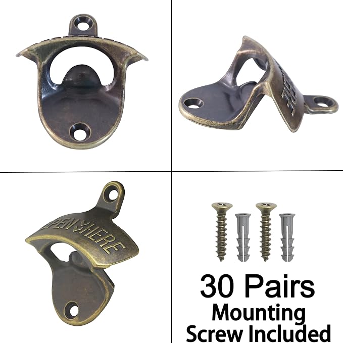 30 PCS Old Fashioned Beer Bottle Opener Wall Mounted Bulk, Antique Bronze Beer - Image 5