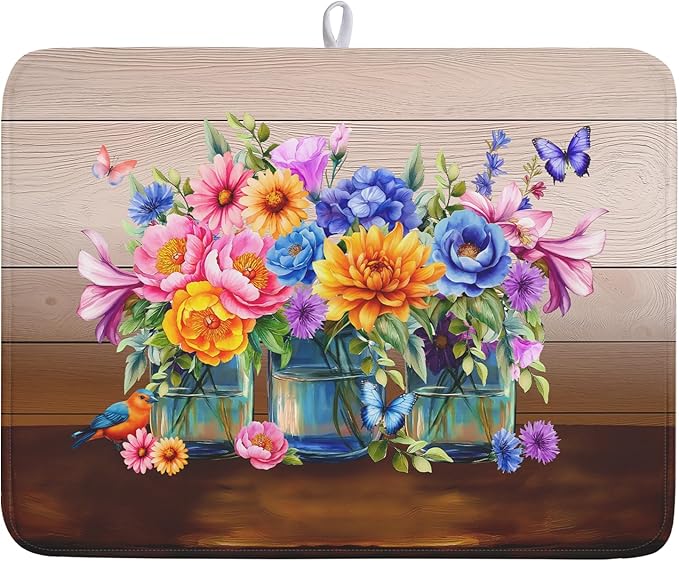 Spring Summer Flowers Dish Drying Mat by Kawani