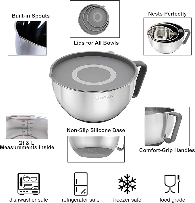 Rorence Mixing Bowls Set: Stainless Steel Non-Slip Bowls - Image 4