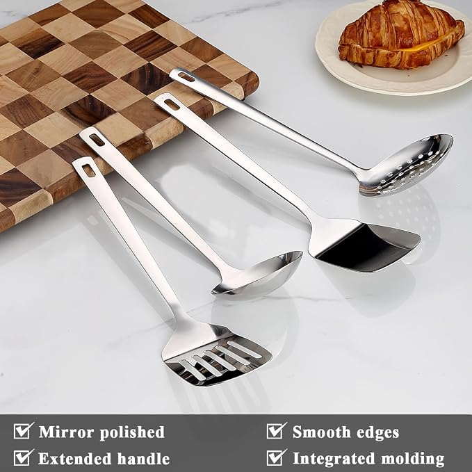 Stainless Steel Kitchen Utensils Set, 4-Piece – Slotted Turner, Solid Turner - Image 3