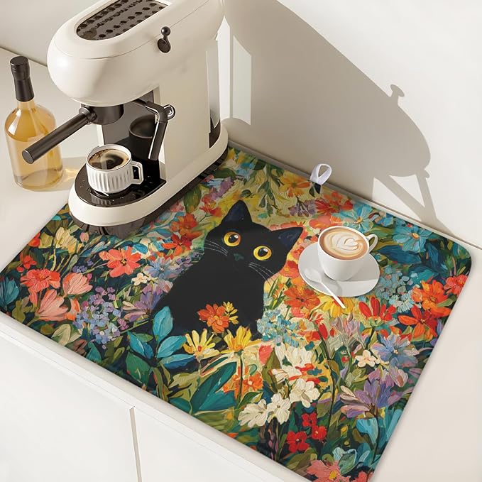 Spring Summer Floral Cat Dish Drying Mat - Image 7