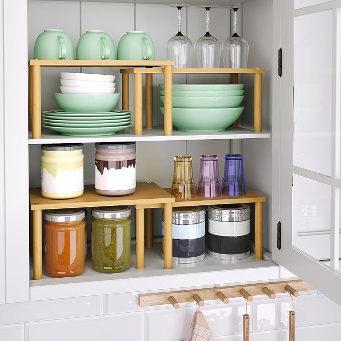 VERTORGAN Cabinet Organizer Shelf, Kitchen Counter Shelves, Bamboo Stackable - Image 2