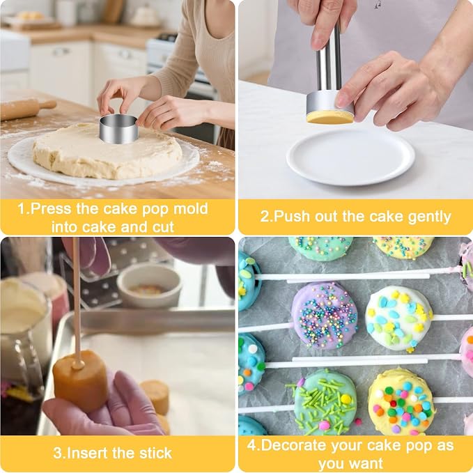 Juome Cake Pop Mold Kit, Stainless Steel Circle Cake Pop Cutter and Pusher Cake - Image 3
