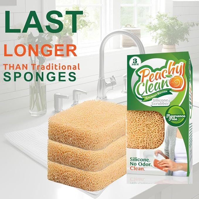 Peachy Clean Silicone Dish Sponge Scrubbers, Unscented Freshness, Non-Scratch - Image 4