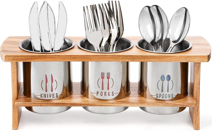 Lyellfe Silverware Holder for Countertop, Stainless Steel Cutlery Utensil by Lyellfe