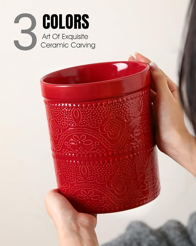 FUN ELEMENTS Kitchen Utensil Holder, 7.2+5.5" Super Large Utensil Crock Heavy - Image 2