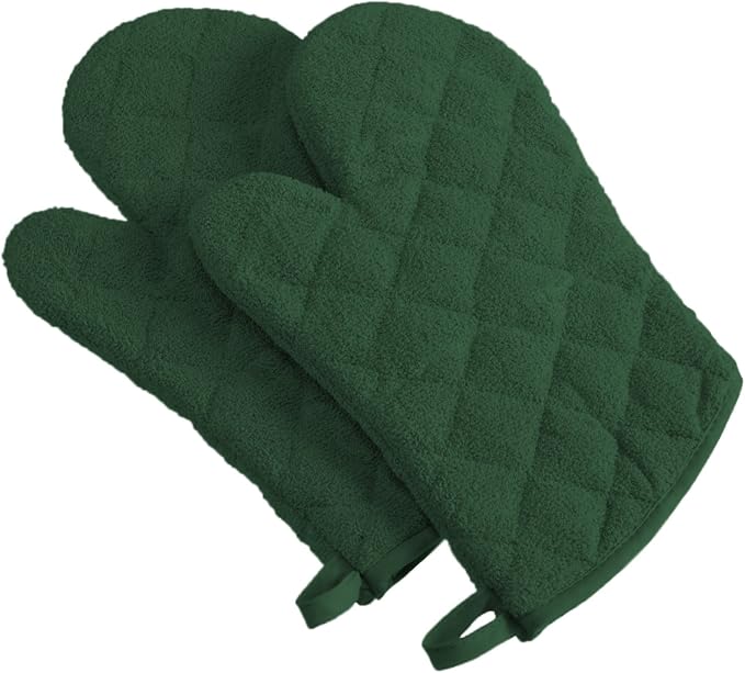DII Basic Terry Collection 100% Cotton Quilted, Oven Mitt, Dark Green, 2 Piece by DII