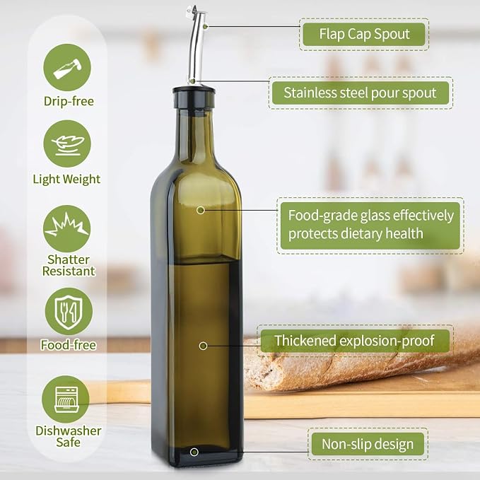 Green Olive Oil Dispenser Bottle - 17oz/500ml Glass Oil and Vinegar Bottles Set - Image 3