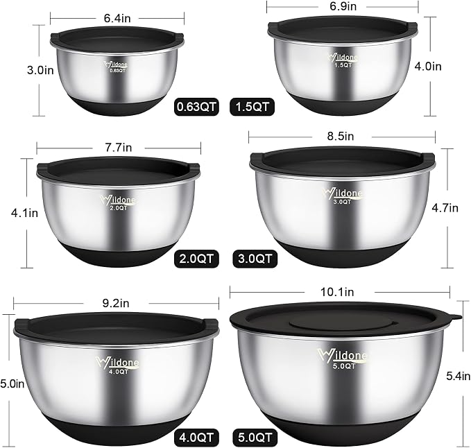 Wildone Mixing Bowls with Airtight Lids, with 3 Grater Attachments, Scale Marks - Image 2