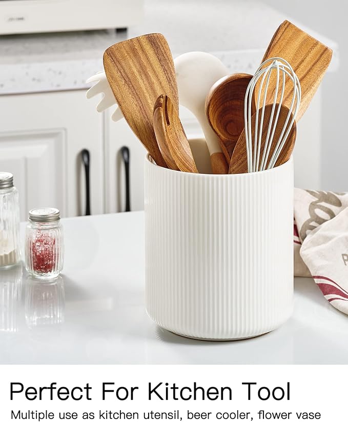 getstar Large Kitchen Utensil Holder, 7.2" Vintage Ceramic Utensils Crocks - Image 4