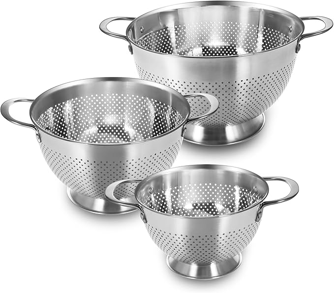 Stainless Steel Colander Set of 3 | Durable Rice and Pasta Strainer by EWFEN