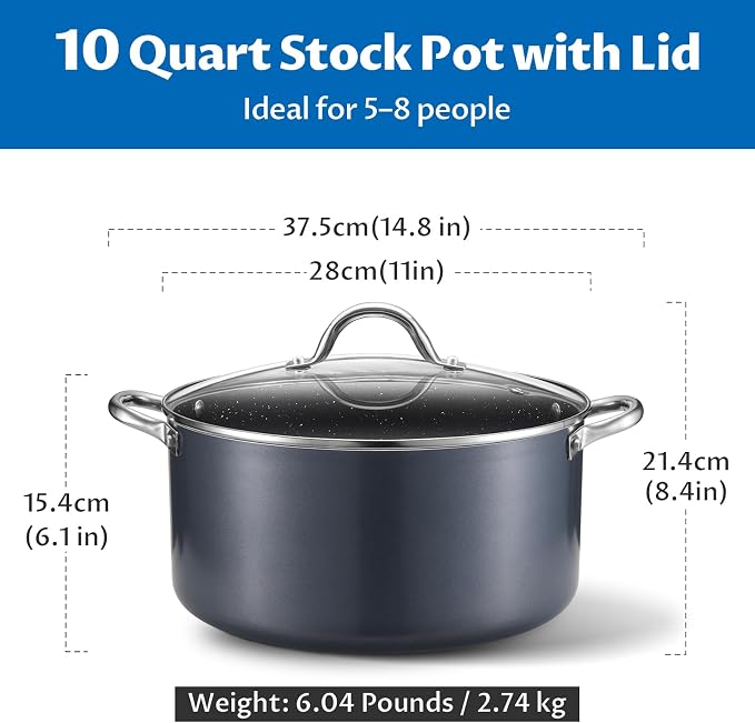 BEZIA 10 Quart Cooking Pot, Large Non Stick Induction Stock Pots - Image 2