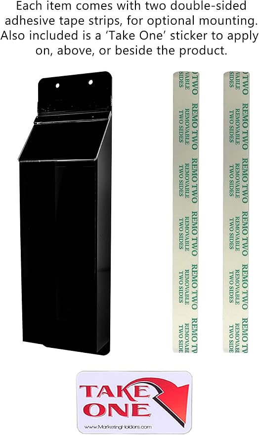Outdoor Brochure Holder Holds 4" x 9" Rack Cards Black and Clear Acrylic Wall - Image 3