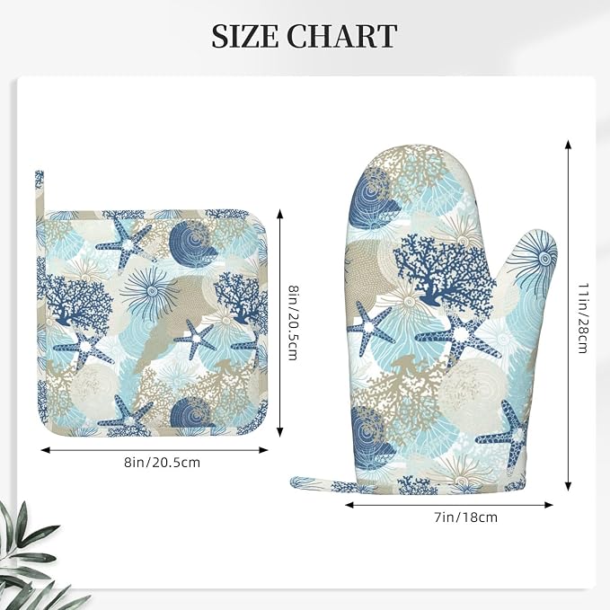 Nautical Coastal Oven Mitts and Pot Holders Set of 4 Silicone Starfish Seashell - Image 3