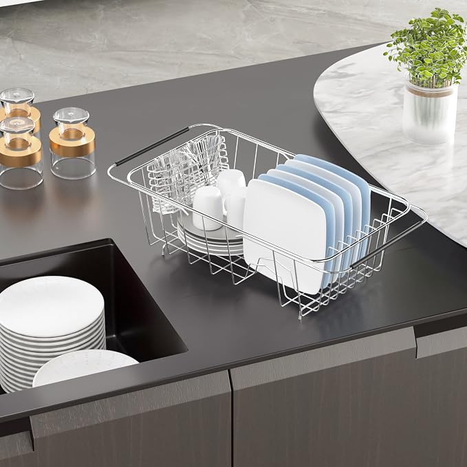JAQ Over Sink Dish Drying Rack for Small Sink, Compact Expandable 14.25"–22.44" - Image 5