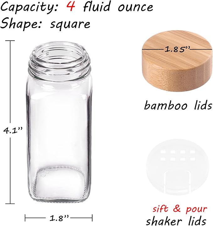 Churboro 48 Spice Jars with Labels- Spice Jars with Bamboo Lids - 4 Oz Glass - Image 3