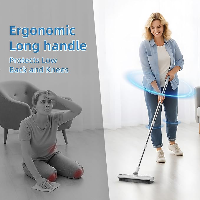 Scrub Brush with Long Handle, Floor Scrub Brush Squeegee Broom - Image 6