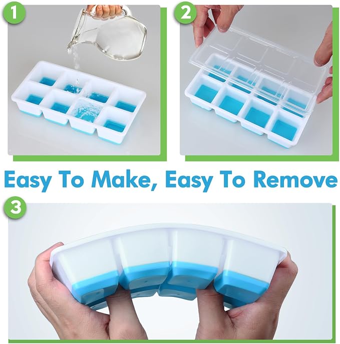 Large Ice Cube Trays with Lid, Jrisbo 2 Pack Stackable Silicone Ice Cube Molds - Image 5
