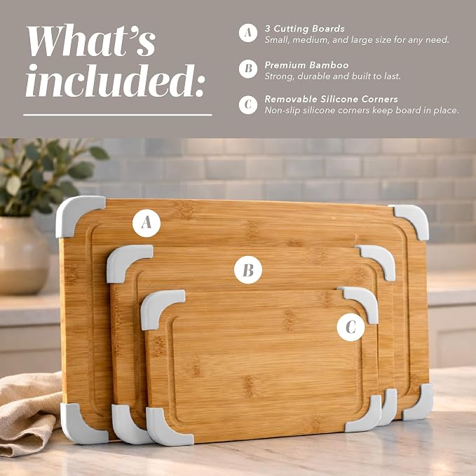 COOK WITH COLOR Non-Slip Cutting Board Set – Kitchen Essentials with Easy Grip - Image 2