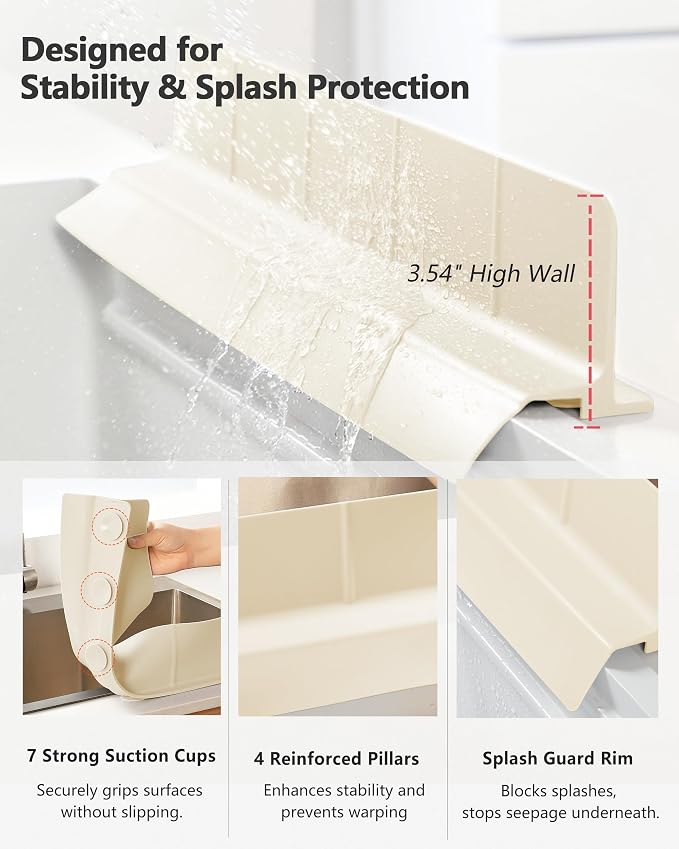 Kitchen Sink Splash Guard 23" 18" 30" Self-Draining Silicone Water Guard - Image 3