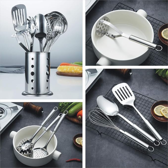 Berglander Cooking Utensil Set 8 Piece, Stainless Steel Kitchen Tool Set - Image 6